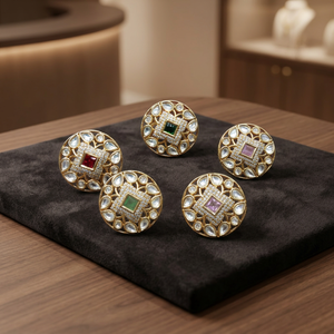 Luxury Round Kundan Cocktail <b>Ring</b> for Women | Gold Plated CZ Diamond Statement <b>Ring</b> | Square Center Stone <b>Adjustable</b> Party - Product Image 2