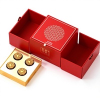 Boîte à gâteaux de lune carrée haut de gamme à double porte, personnalisée, en gros, de l'usine source, emballage de thé, boîte cadeau rouge estampillée pour produits alimentaires