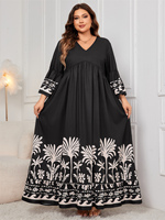 Haute qualité manches évasées col en v robe ample coupe élégante taille naturelle robe d'été grande taille robes décontractées