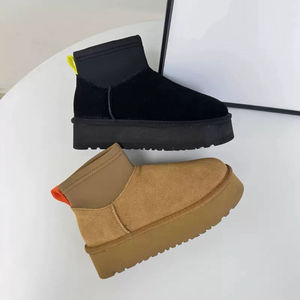 Bottes de neige unisexes en cuir et laine de haute qualité, à semelle épaisse, doublées de fourrure, plateforme haute, confortables et décontractées - Product Image 6