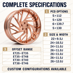 Jantes en aluminium forgé 2-3 pièces, 22, 24, 26 pouces, or rose chromé, concaves profondes, robustes, haute performance, jantes de luxe pour voitures - Product Image 4