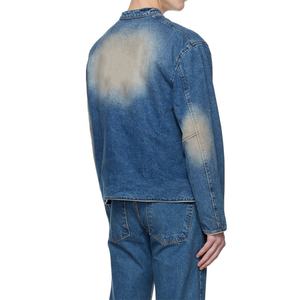 Veste en jean pour homme, style motard, bleu délavé, col montant, fermeture éclair, non extensible, denim biker - Product Image 4