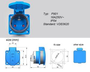 جدار ثقب دائري أوروبي مقاوم للماء أوروبي بمعيار أوروبي ألماني ، مع غطاء AC av V P901 - Product Image 6