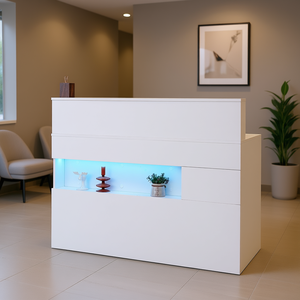 Bureau de réception rectangulaire blanc de 47 pouces avec éclairage LED, 2 tiroirs, mobilier de bureau pour hall d'entrée, salon de beauté, comptoir d'accueil - Product Image 2