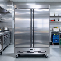 Réfrigérateur vertical commercial en acier inoxydable à double porte avec thermostat numérique réglable -22°C, congélateur inférieur pour cuisine