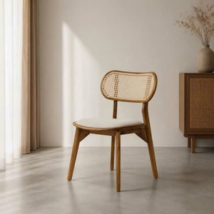 Silla de Comedor Ergonómica y Ecológica de Madera de Teca y Ratán Estilo Escandinavo Moderno, Muebles de Comedor Hechos a Medida en Indonesia - Product Image 1