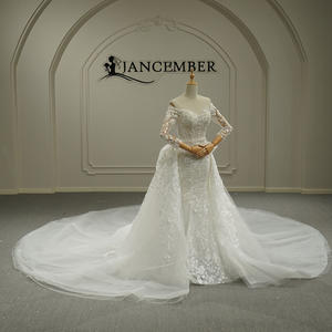 Gt26044 Vestido de Novia Moderno y Elegante de Encaje Francés con Manga Larga, Escote Corazón, Estilo Princesa, Cola de Capilla Desmontable, Sin Espalda, Largo hasta el Suelo - Product Image 6