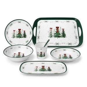Service de table en mélamine à motif de sapin de Noël et vaisselle de fête, ensemble de 16 assiettes et bols pour fête de Noël, réutilisable - Product Image 3