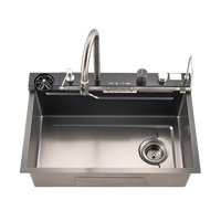 Robinet de cuisine en acier inoxydable 304 avec commande à touches de piano, affichage numérique de la température et support d'évier à jet de pluie