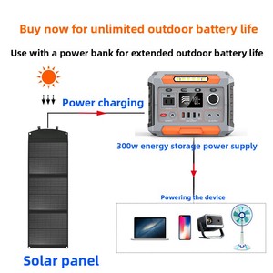 Panel Solar Plegable Negro de 60W, Panel <span class=keywords><strong>Fotovoltaico</strong></span> con Fuente de Alimentación de Almacenamiento de Energía de 300W para Más Escenarios - Product Image 3