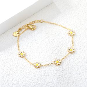 Pulsera de Flores Coloridas con Dijes Personalizados al por Mayor, Joyería de Acero Inoxidable, Pulsera de Cadena con Cuentas Redondas Chapadas en Oro de 18k para Mujer - Product Image 6