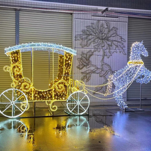 Decoración Navideña 3D para Exteriores, Carroza de Caballos Iluminada IP65, Cadena de Luces LED, Figura de Animal, Color Personalizable, Fácil Instalación - Product Image 1