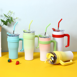 Vaso Térmico <span class=keywords><strong>de</strong></span> Acero Inoxidable con Asa y Popote, Mantiene Frío, Taza Aislante para Coche, Taza para Café, Agua, Bebidas, Botella - Product Image 1