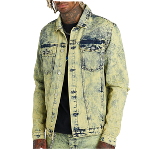 Men's Washed Denim <b>Jacket</b> With Turn-down Collar Regular Fit Casual Style Button Closure Solid Color Cotton Material Autumn Wear - Product Image 1