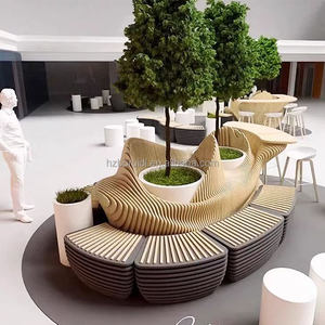 Chaises en <span class=keywords><strong>bois</strong></span> massif de forme unique personnalisées paramétriques pour la zone d'attente du hall de l'hôtel avec canapé de banch en tranche de dossier - Product Image 6