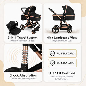 Passeggino 3-in-1 High Landscape con Navicella e <span class=keywords><strong>Seggiolino</strong></span> <span class=keywords><strong>Auto</strong></span>, Capacità di Carico 15kg, Certificato AU/EU per Neonati fino a 3 Anni - Product Image 2