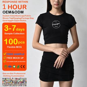 เสื้อยืดครอป OEM คุณภาพสูงสำหรับขายส่ง เสื้อยืดครอปแบบกำหนดเอง เสื้อยืดกราฟิกผ้าฝ้ายผสมสแปนเด็กซ์สวมใส่สบายสำหรับผู้หญิง - Product Image 1