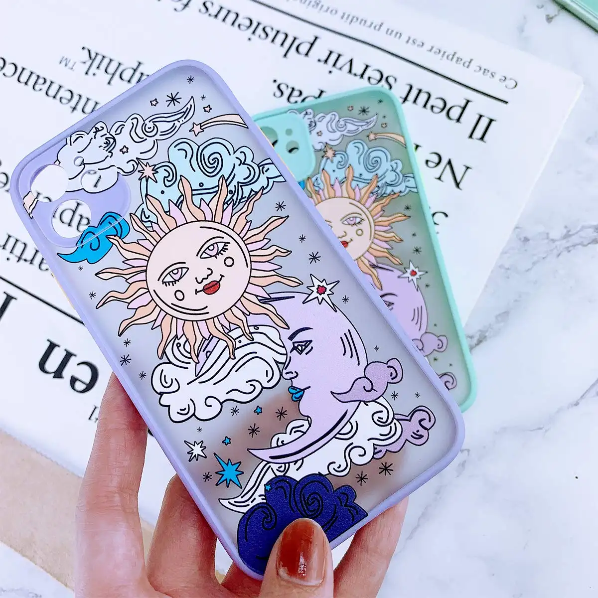 Painted cartoon sun and moon phone case suitable for iPhone 13 pro max 12 pro 11 pro XR TPU full package soft case