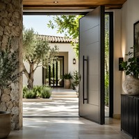 Porte d'entrée pivotante en aluminium de luxe surdimensionnée à isolation thermique avec quincaillerie allemande pour villa et manoir aux Émirats arabes unis, verre trempé certifié