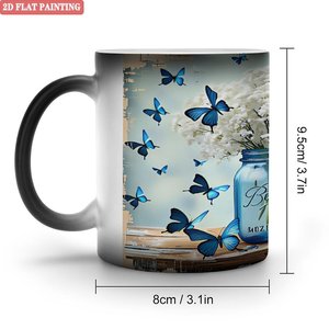 Mug magique en céramique noir givré de 11 oz, changeant de couleur, avec motif de papillons et de fleurs - Product Image 1