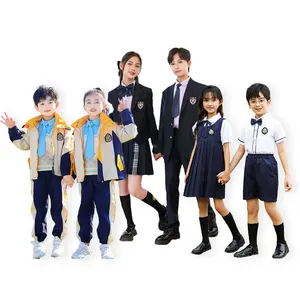 Custom OEM Design Atacado Primária Crianças Kid Uniform Set High Middle University Kindergarten School Uniformes