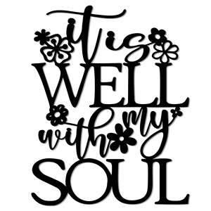 Arte Caligráfico, Arte de Pared con la Frase "Está Bien con Mi Alma", Decoración Metálica con Escrituras - Arte de Pared Cristiano Inspirador para el Hogar, la Oficina y el Dormitorio - Product Image 1