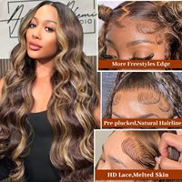 Peluca de Cabello Humano Ondulado con Encaje Frontal Transparente HD 13x6 Pre-Arrancado Marrón 4/27 Sin Pegamento, Cabello Virgen Vietnamita para Mujeres Negras