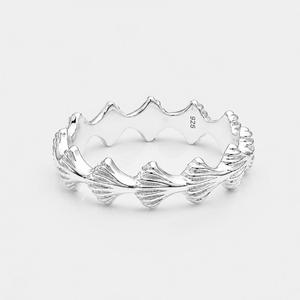 925 Sterling Silver <b>Ring</b> - Ribbed Wave Leaf Motif <b>Stacking</b> Band - Product Image 3
