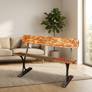 Banc de patio vintage en bois massif indien avec base en métal, pour salon, jardin, hôtel, banquette extérieure en métal 2 places - Product Image 5