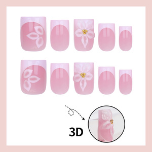 24 <span class=keywords><strong>Uñas</strong></span> Postizas Cuadradas Medianas Color Rosa Nude con Diseño Francés y Flores 3D <span class=keywords><strong>para</strong></span> Mujer, Uso Diario y Fiestas - Product Image 5