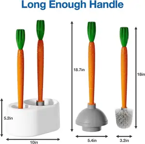 New Smart Fashion Toilet Bowl Brush And Plunger Set Carrot-Shaped 2 In 1 Long Handle Holder Set For Bathroom Toilet Cleaning