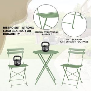 Set Elegante e Resistente di Tavolo Bistrot in Metallo e 2 Sedie Pieghevoli, Arredamento da Esterno per Balcone, Cortile e Giardino - Product Image 5