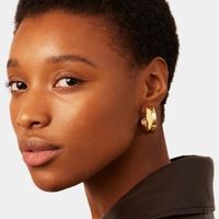 Boucles d'oreilles créoles minimalistes et polyvalentes en laiton plaqué or 18 carats à double couche en forme de C pour femmes usine de bijoux en gros