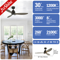 Ventilateur de plafond long de qualité commerciale 1stshine avec pales en bois massif, télécommande, style luxueux, écoresponsable et éclairage LED