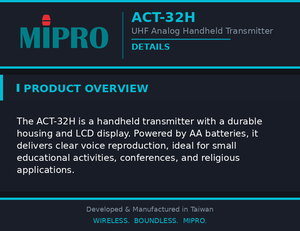 ไมโครโฟนมือถือ MIPRO Economic Clear Voice พร้อมจอแสดงผล LCD ใช้แบตเตอรี่ AA และตัวเครื่องทนทานสำหรับระบบไร้สาย - Product Image 4