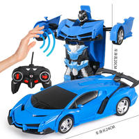 Vehículo de Juguete Transformable a Control Remoto 1:18 5CH Deformación con un Botón Coche Robot Acrobático 2 en 1 con Luz y Música para Regalo de Niños
