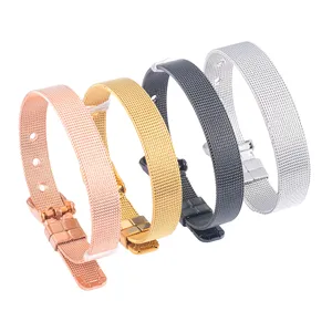 21cm Adjustable Stainless Steel Narrow Mesh Watch Strap Bracelet for Women <b>Men</b> Watch Chain Belt <b>Bangle</b> Watchband Metal Jewelry - Product Image 1