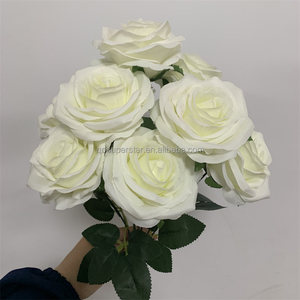 E-1159 <span class=keywords><strong>Flores</strong></span> Artificiales <span class=keywords><strong>de</strong></span> Seda <span class=keywords><strong>de</strong></span> Alta Calidad para Decoración del Hogar y Oficina, Rosas <span class=keywords><strong>de</strong></span> Tallo Corto, Color Beige, Ramos <span class=keywords><strong>de</strong></span> Boda Artificiales - Product Image 3