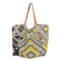 Tas Tote Resleting Ringan Tahan Lama Ramah Lingkungan Modern Bohemian Berhias Manik-Manik dengan Tali Bahu untuk Wanita, Tas Tangan Kanvas Bermotif Geometris