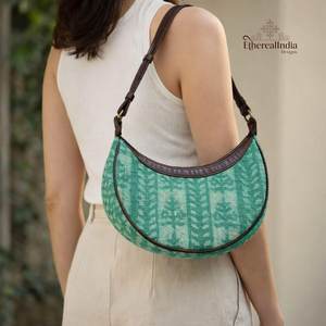 <b>Green</b> Half Moon Shoulder Bag Handmade Cotton Sling <b>Purse</b> Boho Hobo Handbag Minimalist Crossbody Wholesale India - Product Image 1