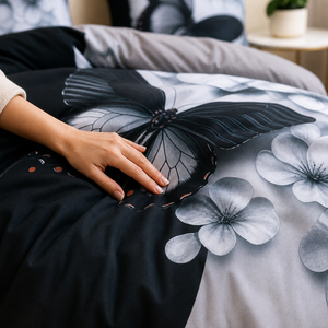 Juego de Ropa de Cama de Lujo con Diseño de Mariposas, Tamaño King, Funda de Edredón Negra y Blanca, 3 Piezas, Envío Directo desde la UE, Polonia - Product Image 4