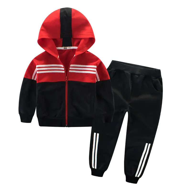 Boys Clothing set Neon Green and Navy Hooded Sweat Shirt and Trousers 2 pcs Tracksuit for Autumn Orange Gray Sport Suit