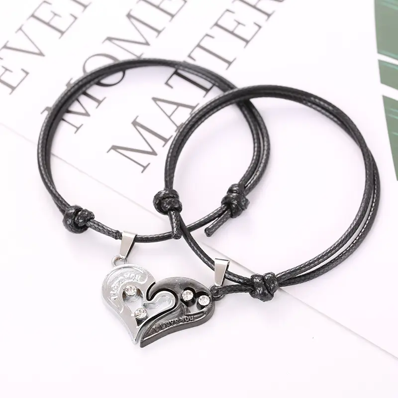 Fashion Minimalist Jewelry Hand Wish Pendant Friendship Magnetic Wristband Cotton Adjustable Tennis Pretty Girl Couple Bracelets