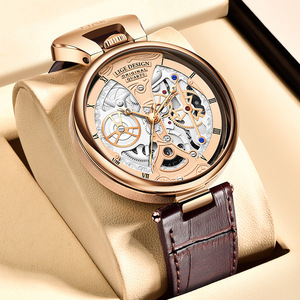 Montre à quartz esthétique pour homme FOXBOX, cadran ajouré créatif avec calendrier, bracelet en cuir de haute qualité, idéale pour le bureau - Product Image 1