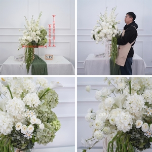 Fiori Artificiali Dkb per Centrotavola Matrimoniale, Composizione di Seta Bianca e Verde con Ortensie e Calla, Sfera Floreale Artificiale 50cm - Product Image 3