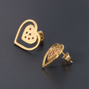 Heart Shape <b>Stud</b> Earrings 18K Gold Plated <b>Titanium</b> Steel With Red Stones For Women Gift Jewelry CF080 - Product Image 3