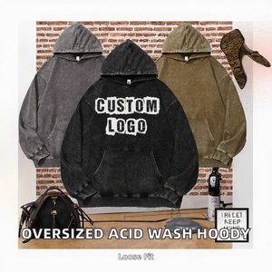 Sudadera con Capucha Unisex Vintage de Otoño, Estilo Oversize, de Algodón Grueso Lavado con Ácido, con Logotipo Estampado y Bordado - Product Image 2