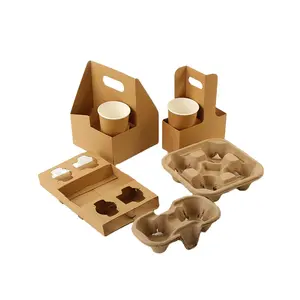 Cups Kraft Paper Cup Carrier for Delivery Take Away Paper Cup Holder with Handle