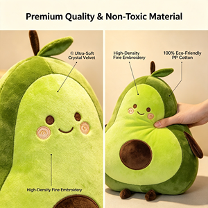 Peluche Avocat Kawaii, Coussin en Peluche Doux en Forme d'Avocat, Peluche Mignonne sur le Thème des Fruits avec Visage Souriant pour Cadeau d'Anniversaire pour Filles - Product Image 2