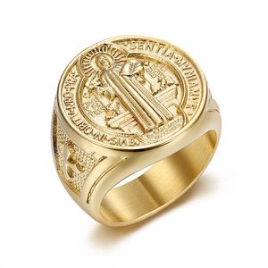 2025 Venta caliente anillo de acero inoxidable para Hombres Nuevo estilo Hip Hop marca Saint Benedict Exorcist joyería de moda chapada en oro - Product Image 1